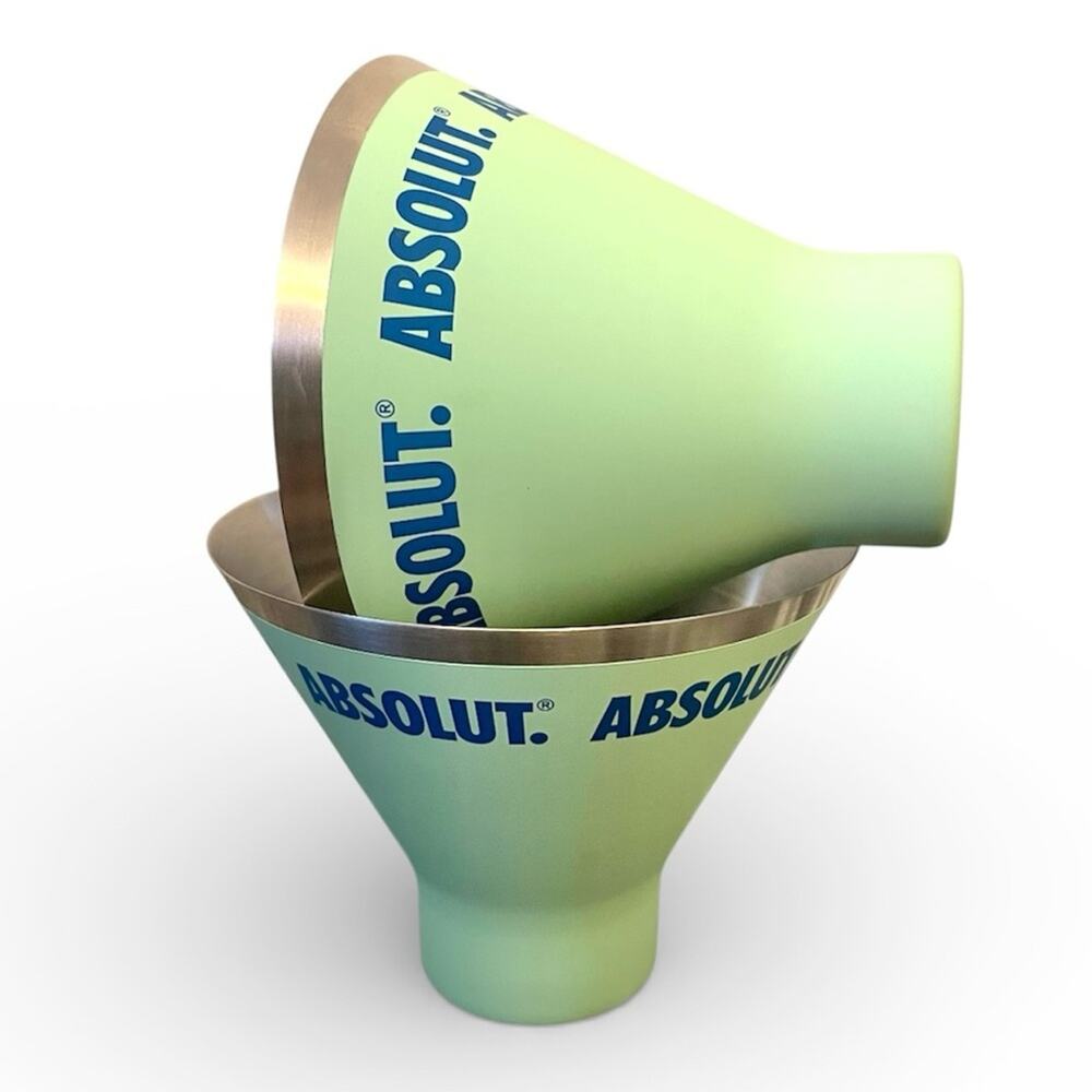 Absolut Vodka Green Metal Stainless Steel Soft Touch Stemless Martini Glass Set